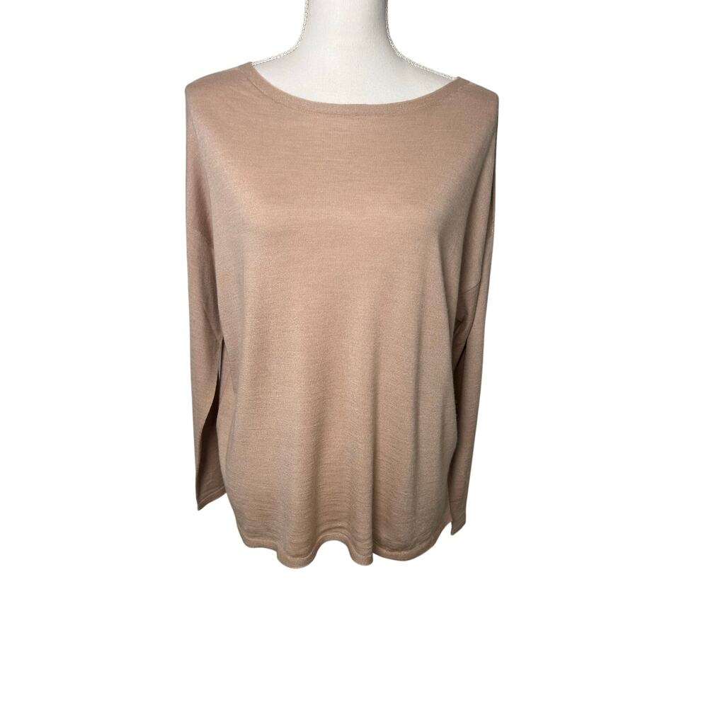 Eileen Fisher wool silk cashmere lightweight peach pink long sleeve sweater M